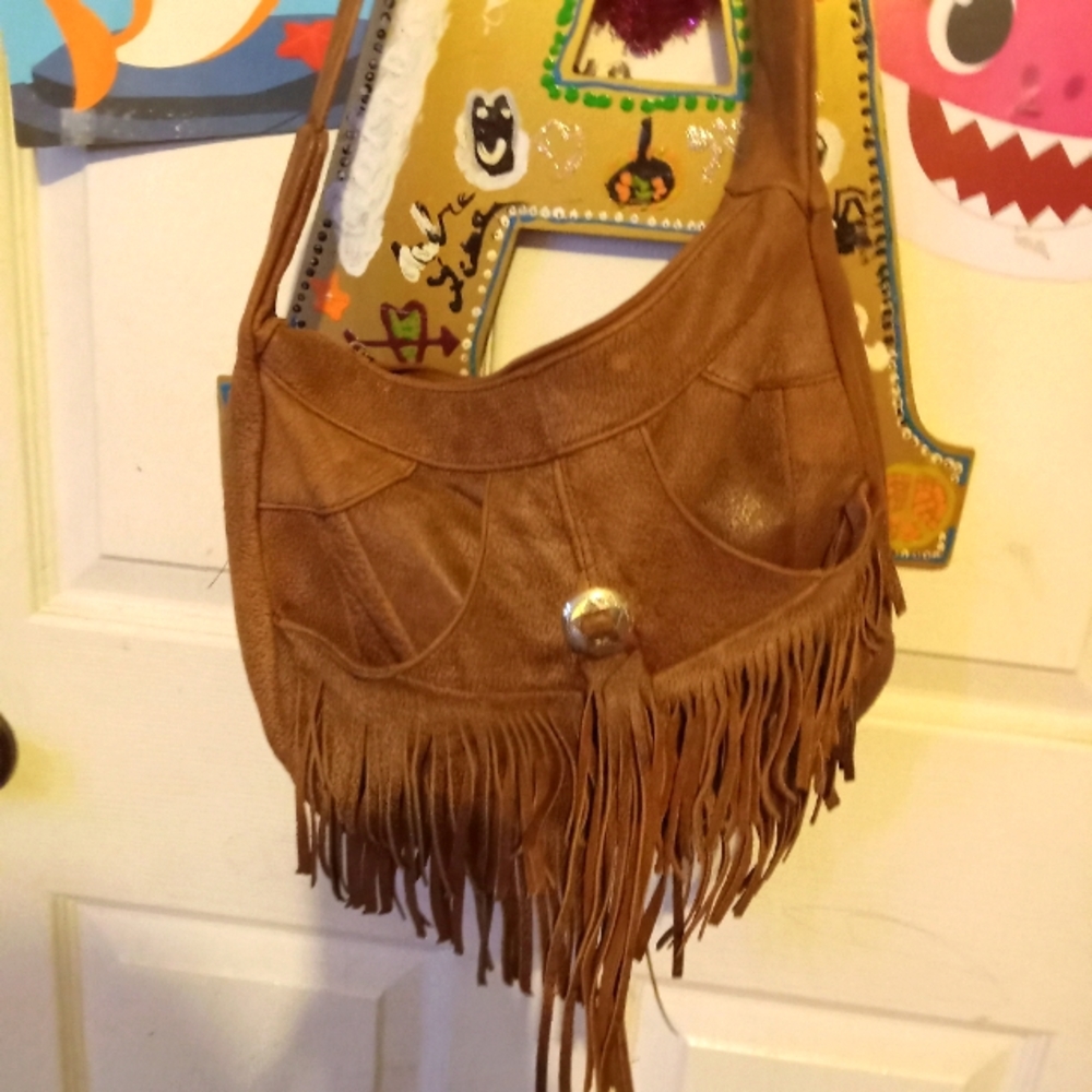 Leather large hobo fringe  bag